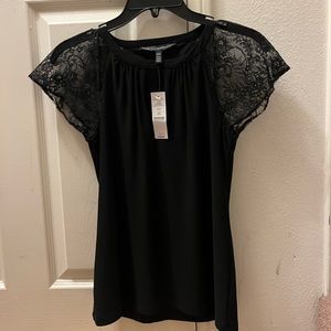 White House Black Market Lace Flutter Sleeve Top